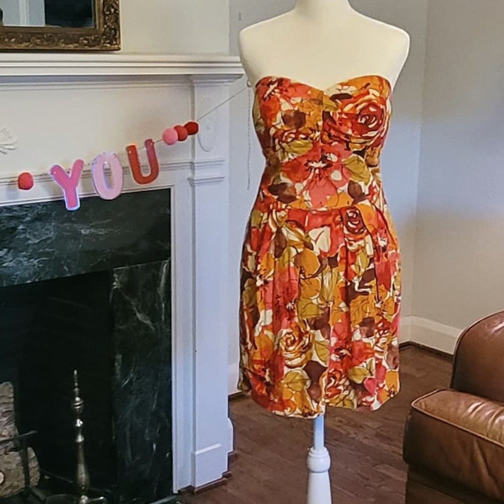 ADORABLE Heavy Linen Pleated Strapless Almost-Bubble Party Dress